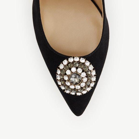 Ann Taylor Jeweled-Brooch Suede Pump, Black - Picture 3 of 8
